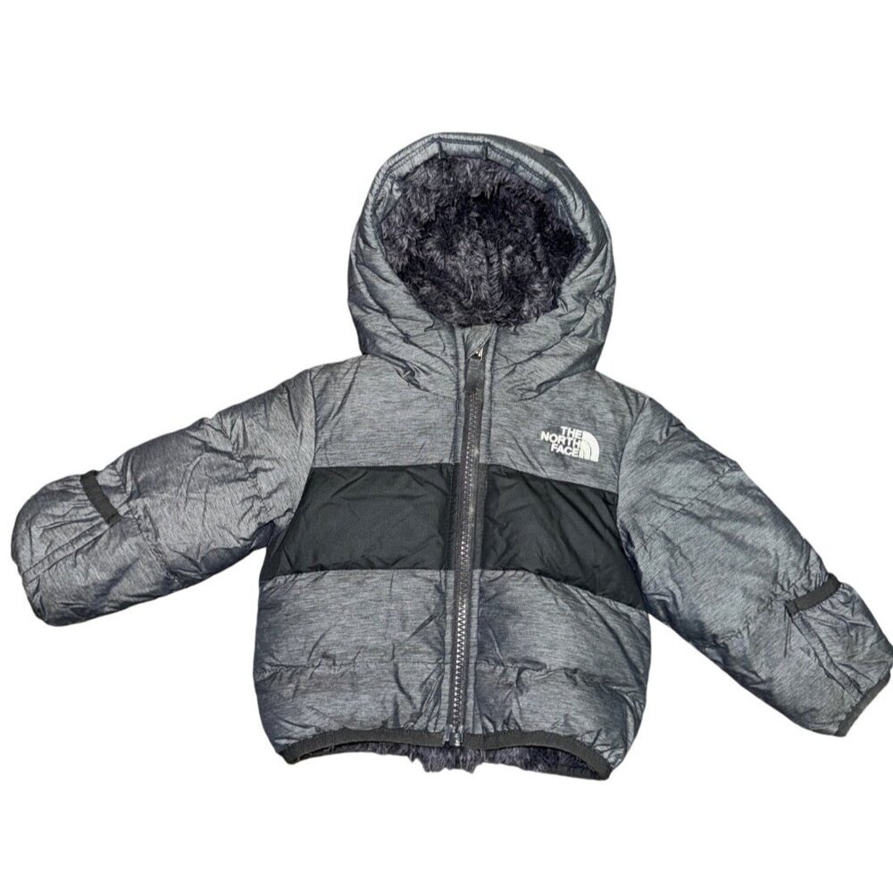 The North Face Infant's Down Puffer Jacket Grey 550 Full Zip Hooded 3 6 Months